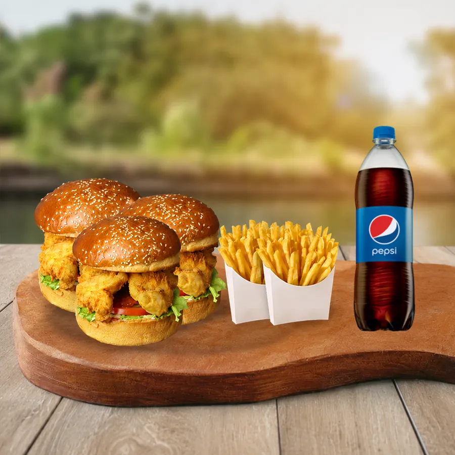 Aile Tavuk Burger Menü (3* 60-80gr.)
